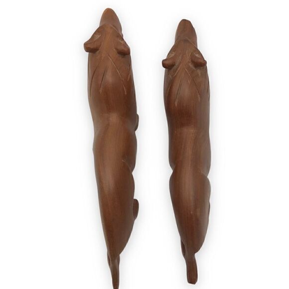 Vintage Hand Carved Hardwood Decorative Lions Big Cats Pair (2) - Picture 12 of 16